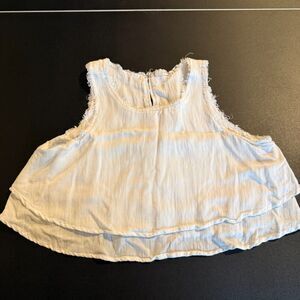 Altar’d State White Tiered Ruffle Tank Top Raw Hem Boho Gauze Shirt Medium